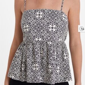 Express Black and White Patterned Peplum tank with smocked back and bow. XL